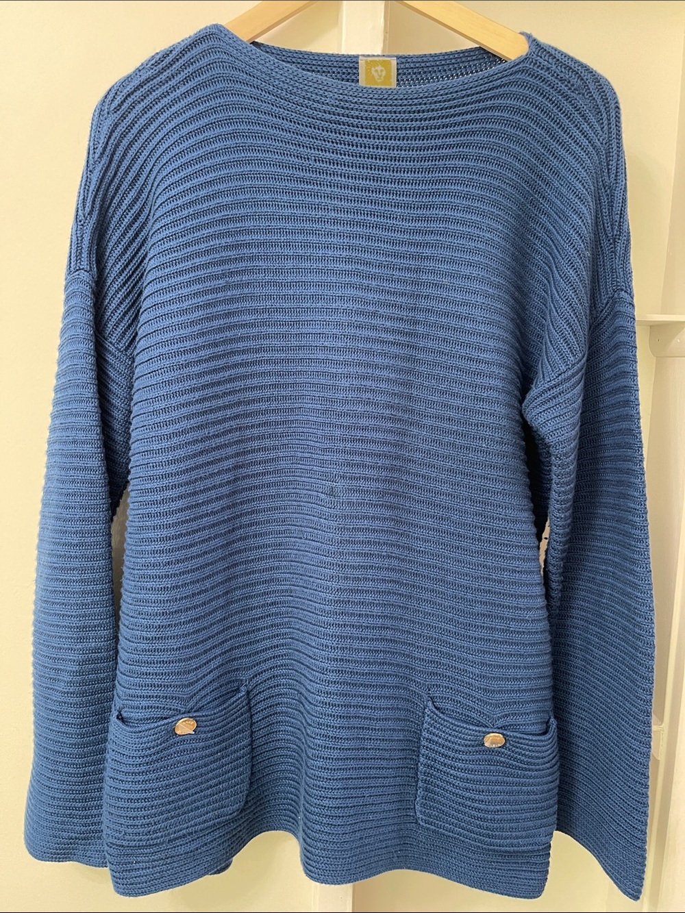 NWOT Anne Klein Royal Blue Rib Knit Boat Neck Sweater Tunic with Pockets Size L - Picture 3 of 13
